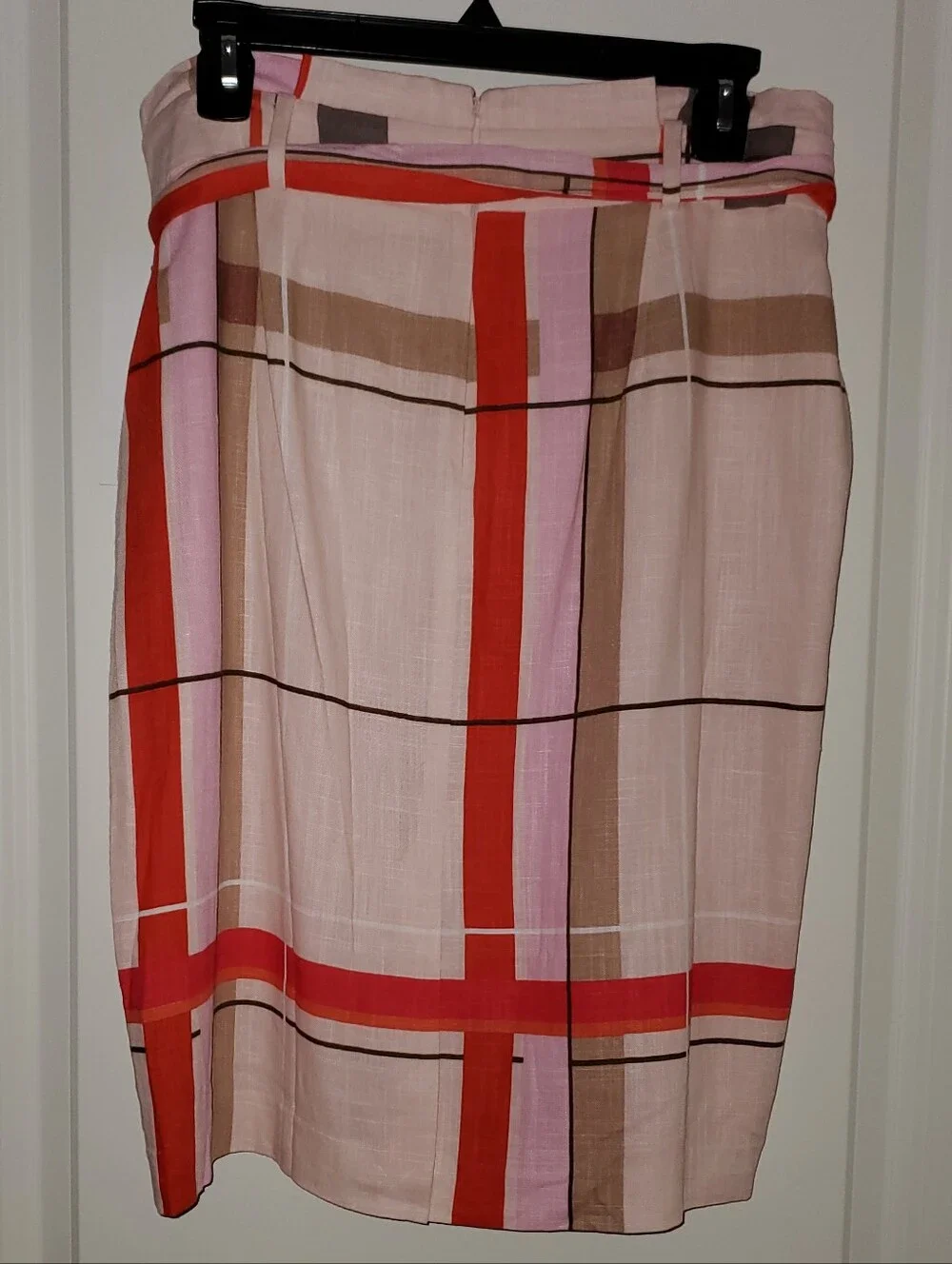 Pink Plaid Tie-Waist Midi Skirt Anne Taylor, 12P, Pink